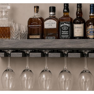 Handcrafted Wood Wine Rack | Rustic Wall Mounted Bar Shelf, Stemware Holder image 3