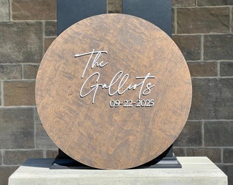 Custom Wood Wedding Guest Book Sign: 3D Laser Cut Last Name