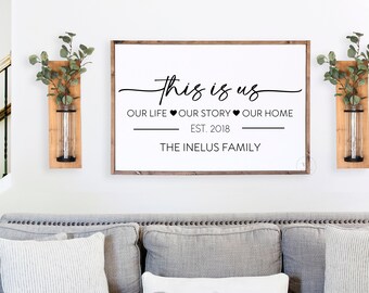 Family Name Sign | This Is Us Wood Framed Sign | Wedding Sign For Couple | Family Room Sign | Farmhouse Wall Décor | This Is Us Wall Sign