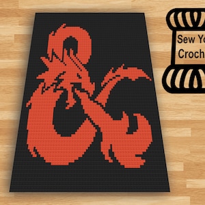 May include: A crochet pattern for a red and black Dungeons and Dragons D20 symbol. The pattern is from Sew You Crochet.