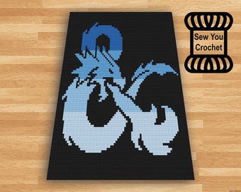 Dungeons and Dragons Logo (Blue Ombre) Digital Download C2C Pattern