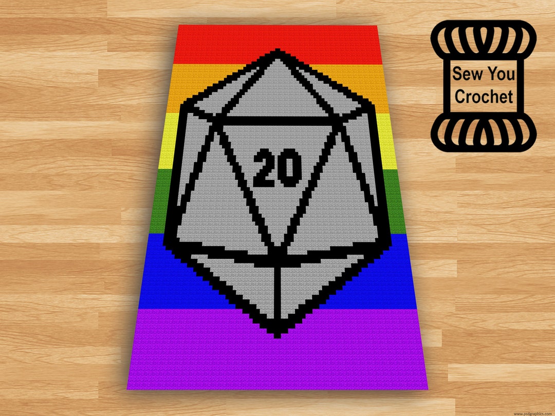 Crochet Dungeons and Dragons Rainbow Background D20 C2C Blanket Pattern ...