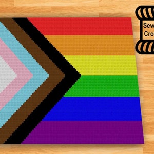 Crochet New Pride Flag C2C Blanket Pattern PDFs Corner to Corner Digital Download LGBTQIA+ Lesbian, Gay, Bi, Trans, Queer