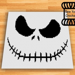 Virkat Jack Skellington-ansikte Nightmare Before Christmas C2C-filtmönster i PDF-format, digital nedladdning av Corner to Corner