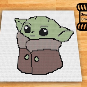Couverture au crochet pour bébé Yoda Grogu C2C, modèle PDF en téléchargement numérique d'un coin à l'autre