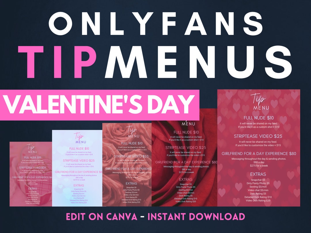 Onlyfans Valentine's Day Tip Menu Templates 5 in Total Put Your Tips on ...