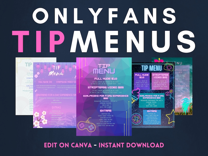 Onlyfans Tip Menu Templates | 5 In Total | Put Your Tips on Auto-Pilot | Great for Fansly, AVN Stars | Edit in Canva | Instant Download 