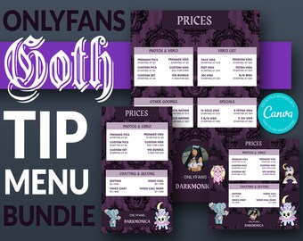 Goth Onlyfans Tipp Menü Vorlagen | 3 Insgesamt | Setzen Sie Ihre Tipps auf Auto-Pilot | Super für Fansly, AVN Stars | In Canva bearbeiten | Sofort Download