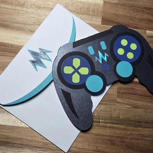 Game Controller Gift Card Holder: Handmade Shimmer Cardstock with Linen Envelope