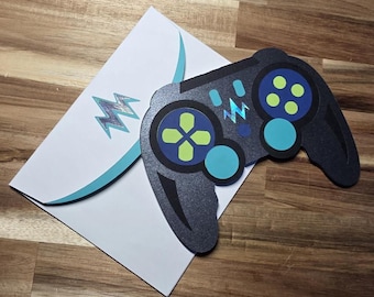 Game Controller Gift Card Holder: Handmade Shimmer Cardstock with Linen Envelope