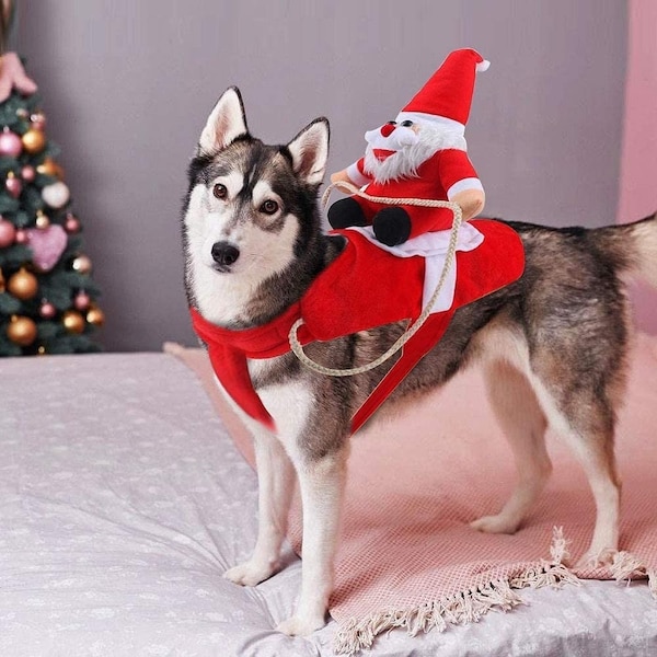 Pet Goofy Santa Sleigh Saddle Costume - Cute Animal Clothing, Funny Halloween Cosplay, Christmas Animal Lovers, Shirt for Pets Dog Cat