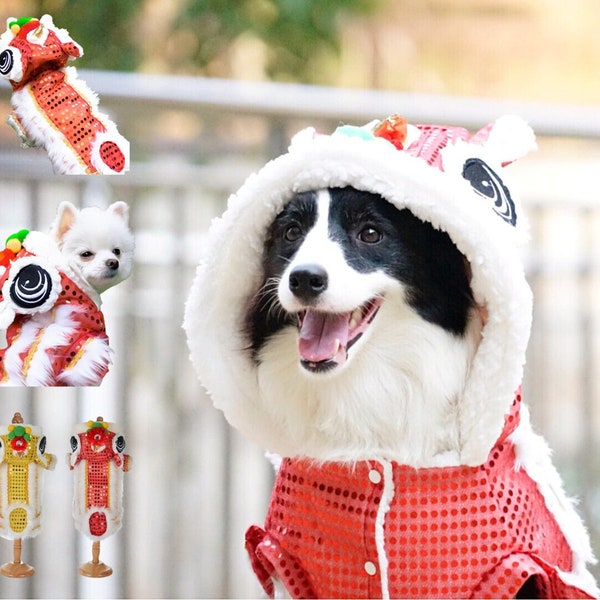 Pet Lion Dance Prosperity Kostuum - Viering voor Chinees Nieuwjaar, Lunar New Year, Chinees Aziatische bruiloften, Fortune Kleding voor Hond Kat