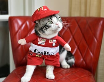 Pet Formula 1 Pro Paw Nascar Racer Costume - Funny Animal Clothing, Halloween Cosplay, Animal Lovers Gift, Last Minute Birthday, Car Uniform