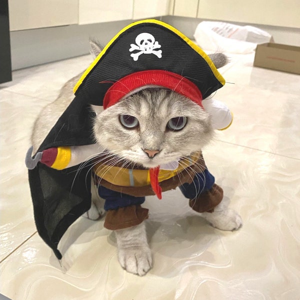 Pet Pirate Captain Ahoy Matey Hook Costume - Cute Animal Costume, Funny Halloween Clothing, Animal Lovers Cosplay Gift, Last Minute Birthday