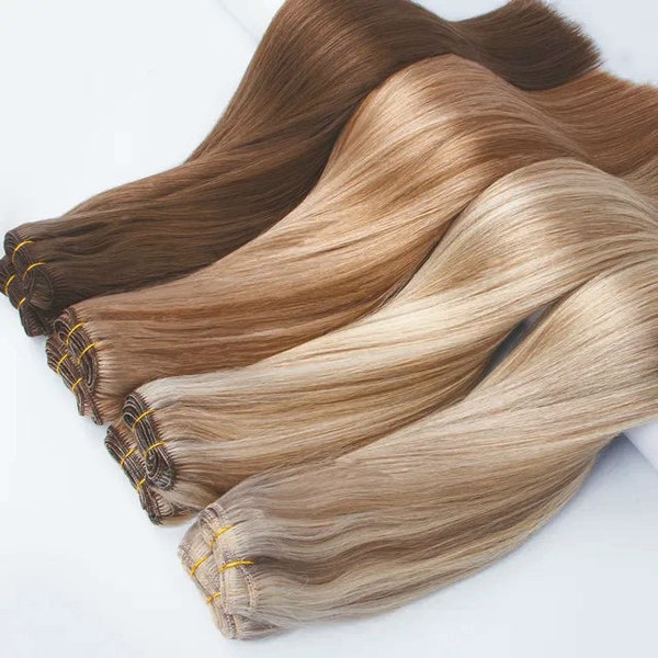 Machine Human Hair Weft Hair Extensions 100g  Double Wefted Instant Volumizing