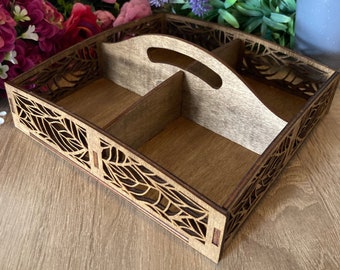 Divided decorative trays with beautiful laser cut pattern for home decor, valet, trinket tray, keyholder, laser cut files only SVG + DXF