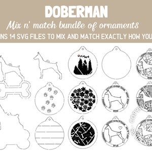 DOBERMAN Dog Breed Christmas Ornaments Bundle 2022 Digital svg + dxf Cut Files Laser and Glowforge ready