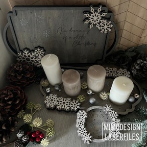 Bündel mit 3 Schneeflocken-Tabletts für Kerzen, Grünzeug, Weihnachtsdekoration, Süßigkeiten usw. NUR DIGITALE DATEIEN! Alle Laser und Glowforge bereit