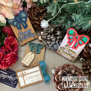 Bow Gift Card holder for plastic cards or personalized engraved ones birthday, Christmas etc laser cut Glowforge ready files Digital SVG DXF