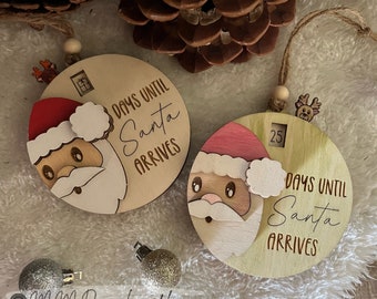 3D Santa Countdown to Christmas Sliding Ornament - Reindeer lever to make it turn and count down. LASER CUT FILES dxf svg Glowforge ready