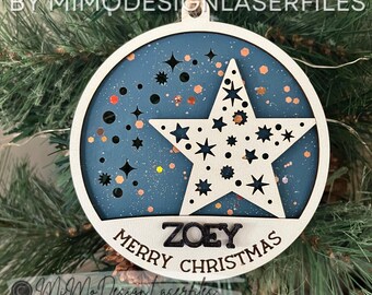 Christmas Star Glow Up Ornament Laser Cut SVG + DXF | 2 Layered Single Line / Engraved Quick & Easy | Commercial Use | Digital Download