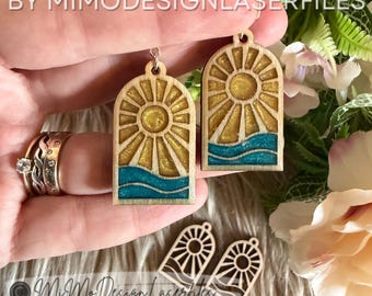 Sunset Resin Fill Earrings SVG | Sun & Waves Laser Cut Earrings | DIY Jewelry Template | Earring Blanks