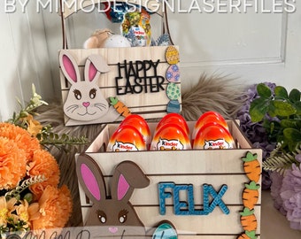 Bundle of 3D Easter Bunny 3in1 Basket & Box for Gifts, Kinder Joy and Regular Chocolate Eggs - DIGITAL VECTOR FILES for Laser Cutting Only