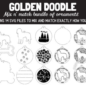 GOLDEN DOODLE Hunderasse Weihnachten Ornamente Bundle 2022 Digital svg + dxf Cut Files Laser and Glowforge ready