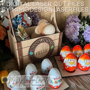 Panier express lapin de Pâques 3 en 1 pour cadeaux, Kinder Joy et œufs en chocolat - Design polyvalent. FICHIERS VECTORIELS NUMÉRIQUES pour la découpe laser uniquement