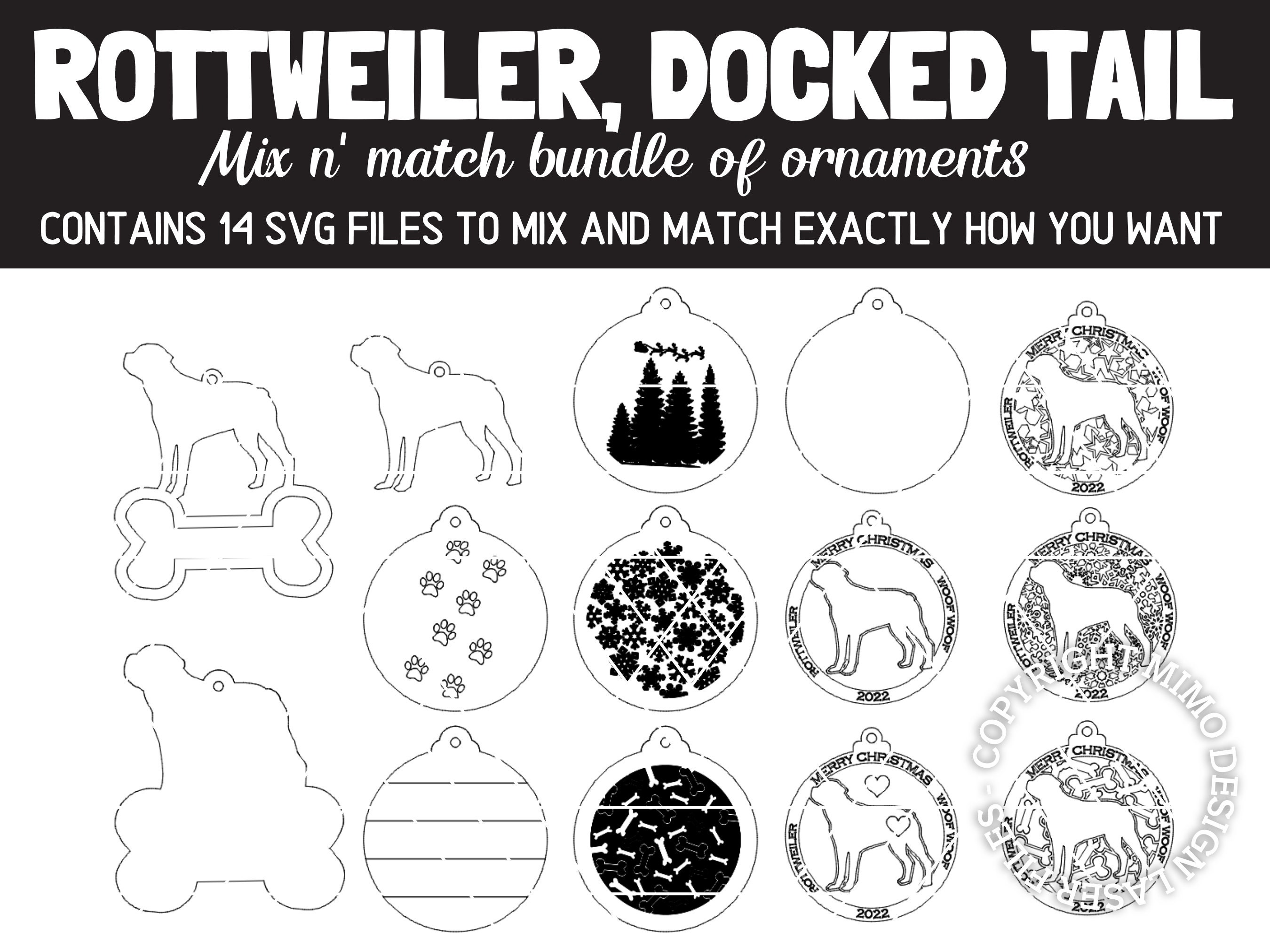 ROTTWEILER, Docked Tail Dog Breed Christmas Ornaments Bundle 2022 Digital  Svg + Dxf Cut Files Laser and Glowforge Ready - Etsy, image size:2700x2025
