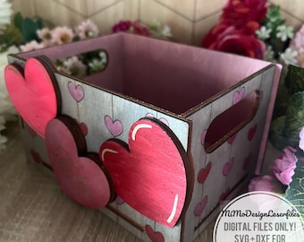 Hearts Mini Box / Crate for chocolate, gifts, decor, Valentine's Day etc.  DIGITAL FILES ONLY for laser cutting All laser Glowforge ready