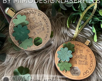 St. Patrick's Day Drunken Spinner, Magnet or Ornament Tag - Layered Glass of Beer on the lever. LASER CUT FILES dxf svg Glowforge ready