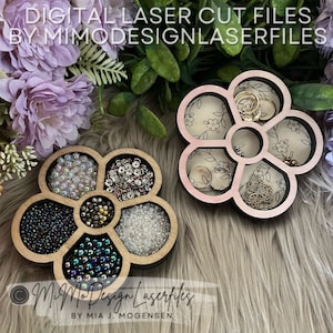 Flower Shaped Divided Trinket Tray - Blank & Scored Bottom Design with Floral Single Line Design - Perfect scrapbuster! DIGITAL LASER FILES