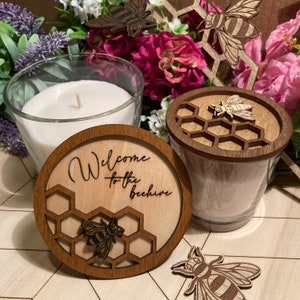 File for making lids for IKEA&#39;s SINNLIG scented candles, bees honeycomb IKEA hack cut lid design * digital files svg + dxf * Glowforge ready