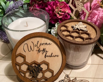 File for making lids for IKEA's SINNLIG scented candles, bees honeycomb IKEA hack cut lid Design * digital files svg + dxf * Glowforge ready