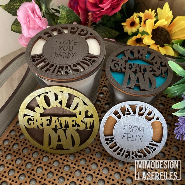 Fathers Day DIY candle lids, dust cover for IKEA's SINNLIG scented candles, laser cut pattern * digital files only svg + dxf * Glowforge