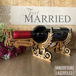 Wedding Wine Holder Display for personalization of bride & groom Laser cut digital svg dxf files only Glowforge ready 1/4” and 10mm