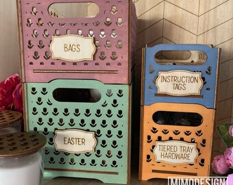 Tulip Pattern Stacking Boxes Crates for Storage & Organization 4 Sizes Bundle | DIGITAL FILES ONLY Laser Cutting! Svg + Dxf Vector Plans