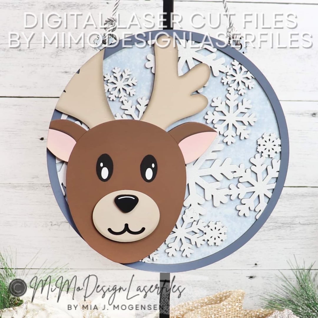 3D Reindeer Door Hanger / Sign W. Snowflake Pattern - Christmas Winter ...