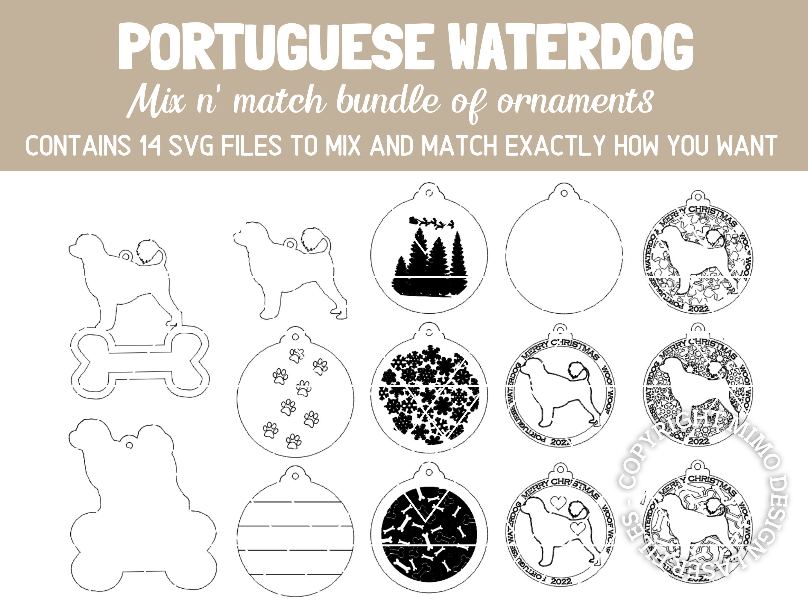 PORTUGUESE WATERDOG Dog Breed Christmas Ornaments Bundle 2022 Digital Svg +  Dxf Cut Files Laser and Glowforge Ready - Etsy, image size:2700x2025