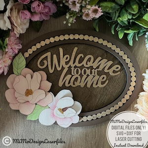 Perlenrahmenschild mit 3D-schichtigen Magnolien - Willkommen zu unserem Home Text und Tutorial inkl. DIGITALE DATEIEN! Alle Laser und Glowforge bereit