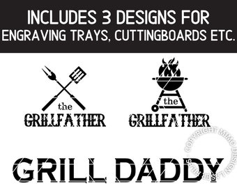 SVG Grillfather, grill daddy, fathers day designs for generic engraving barbercue trays, cutting boards etc. * Digital files only SVG + DXF
