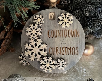 Snowflake Countdown Ornament | Sliding Christmas Decor with Turning Snowflake Lever | Laser Cut Files SVG + DXF Glowforge Ready