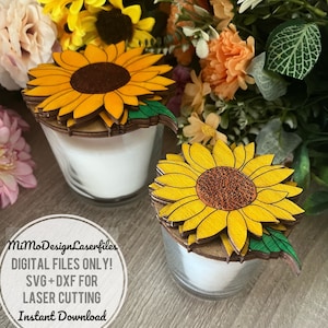 3D Sunflower Layered DIY candle lids, dust cover for IKEA's SINNLIG scented candles Digital Cut Files only for all Lasers and Glowforge