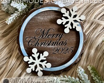 Round Christmas Stamp Ornament SVG | Layered Snowflake Laser Cut Design | Postage Stamp Holiday Decoration | Digital Files for All Lasers