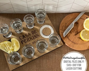 8 Aufnahmen Tequila Getränkebrett Tablett graviert personalisierte Schnittdateien für Holz * Digitale Dateien nur SVG + DXF * Glowforge ready