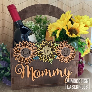 Caja de cesta de regalo floral de girasol de jardín del día de la madre para personalización y almacenamiento cortado con láser Archivos listos de Glowforge Digital SVG + DXF