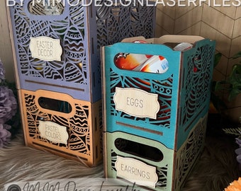 Stacking Easter Egg Boxes / Crates for Storage, Organizing, Decor or Gifts. DIGITAL CUT FILES for all lasers. Vector Pattern Svg, Dxf format