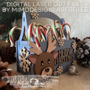 3D Rentier Count Down Zuckerstange / Weihnachtskalender Adventskorb, 2 Versionen Digitale Schnittdateien SVG + DXF, alle Laser und Glowforge bereit