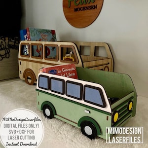 Bus, Camper, Car shaped boys box for toys, cars, books, decoration, diapers storage crate kids room laser cut file SVG + DXF Glowforge ready